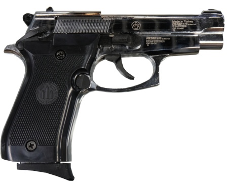Охолощенное оружие пистолет Retay Beretta 84FS к.9mm P.A.K (никель)